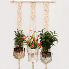3 PCS Macrame Plant Hanger Indoor Outdoor Hand Knit Hanging Planter Wood Stick Basket Wall Art   